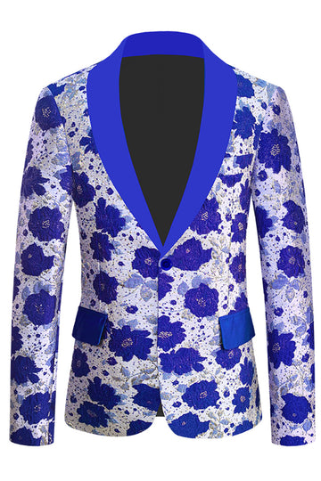 Royal Blue Shawl Lapel Jacquard Prom Blazer for menn